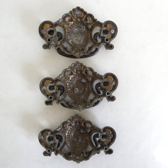 VINTAGE DRAWER HANDLE PULL BRASS HARDWARE SET - Picture 8 of 15